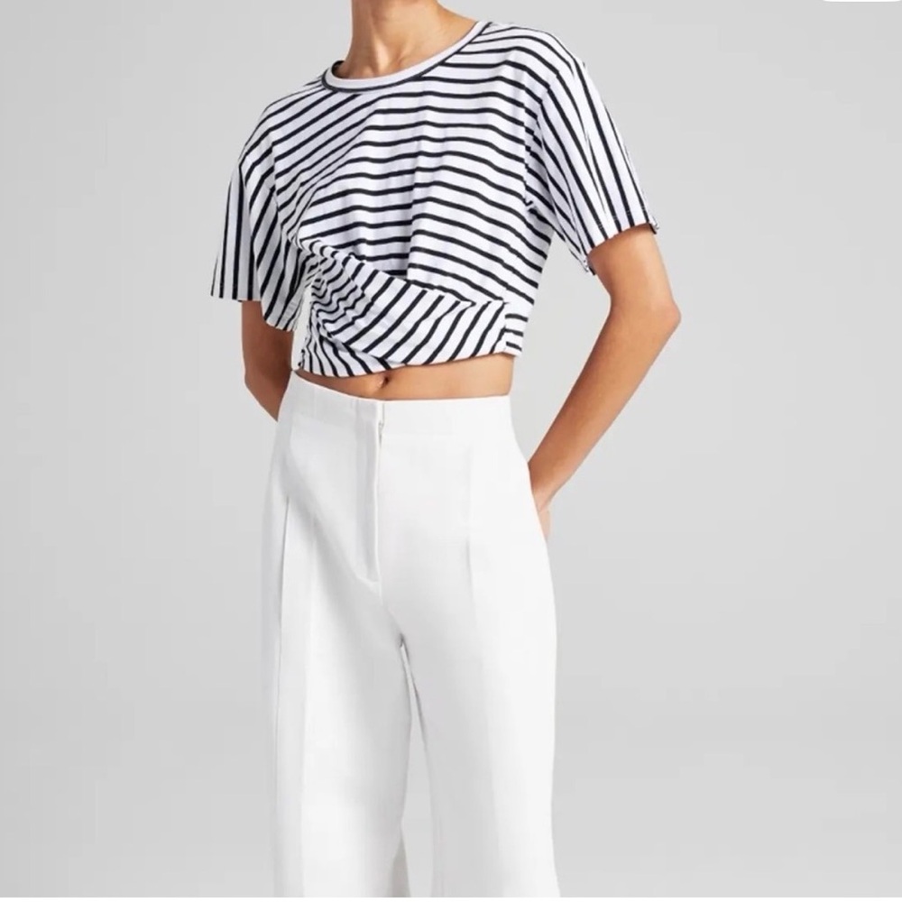 A.L.C. Black and White Striped Twist Crop Top T-shirt size XS